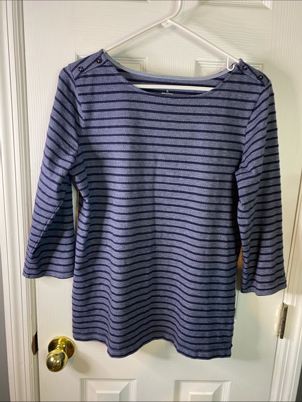croft & barrow Navy and Gray Striped Boatneck Top Size Large.